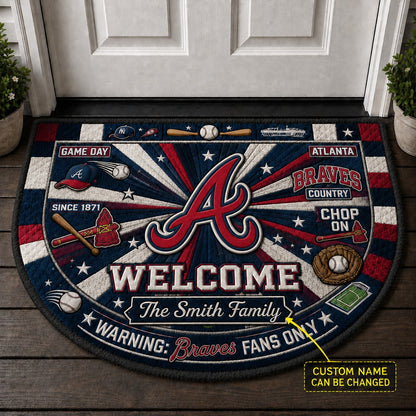 Official-Inspired Baseball Fan Custom Quilted Print Premium Welcome Mat Washable Black Border – Personalized Baseball Doormat
