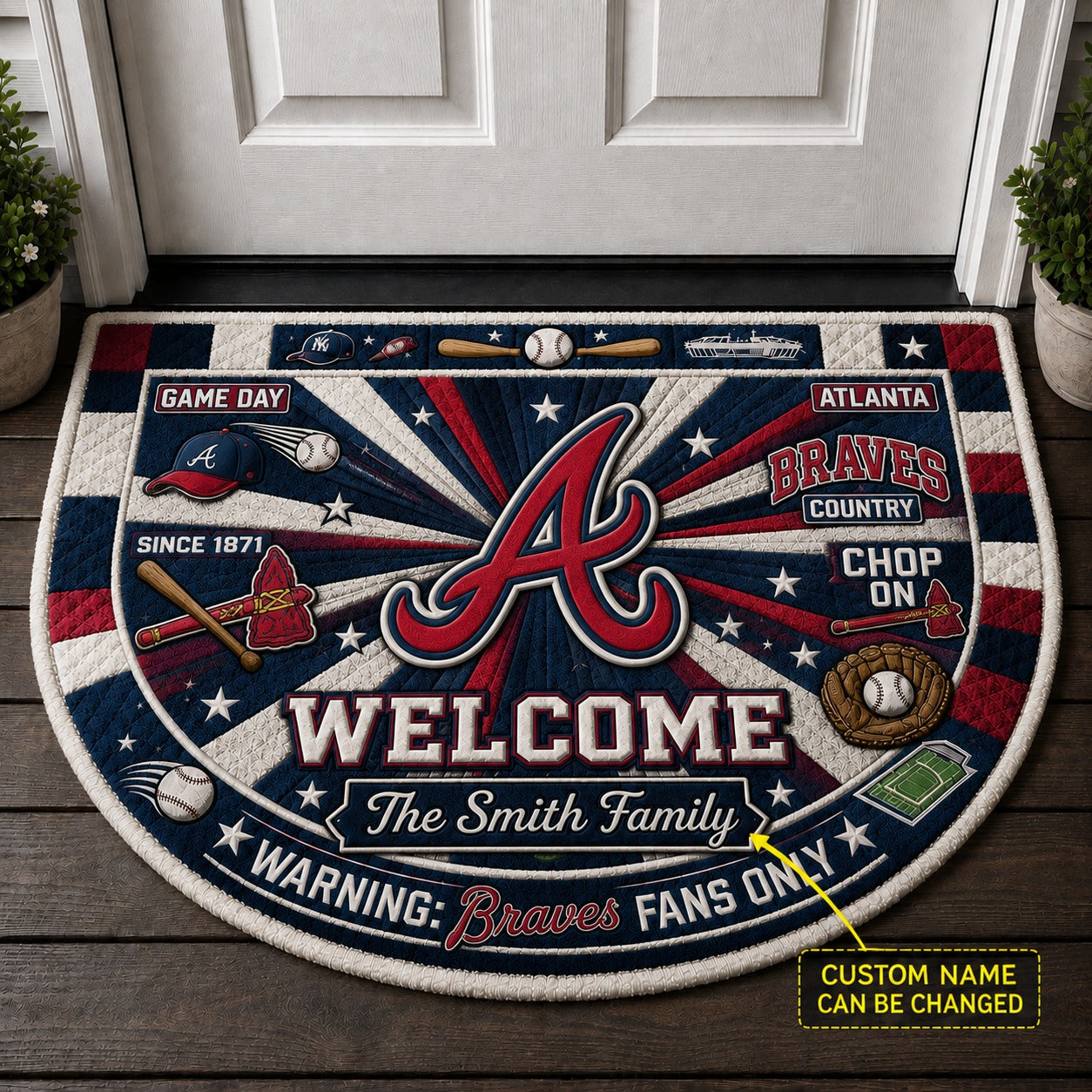 Official-Inspired Baseball Fan Custom Quilted Print Premium Welcome Mat Washable Black Border – Personalized Baseball Doormat