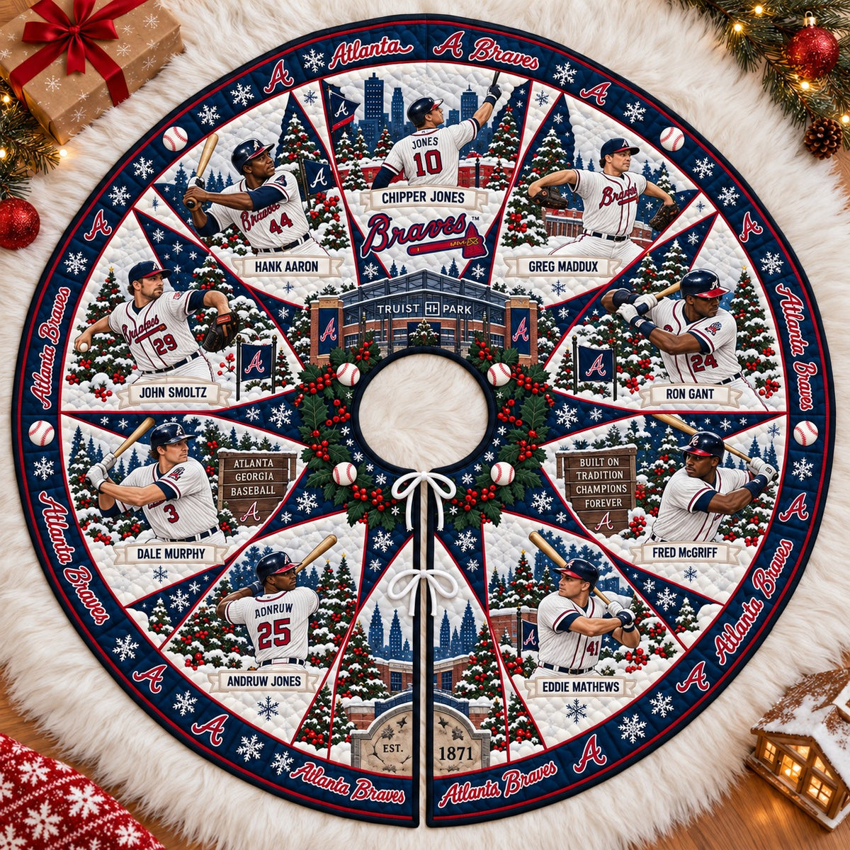 All Baseball Teams Vintage Players & Stadium Holiday Quilt Christmas Skirt Tree for Baseball Fans - 5To9Vibe