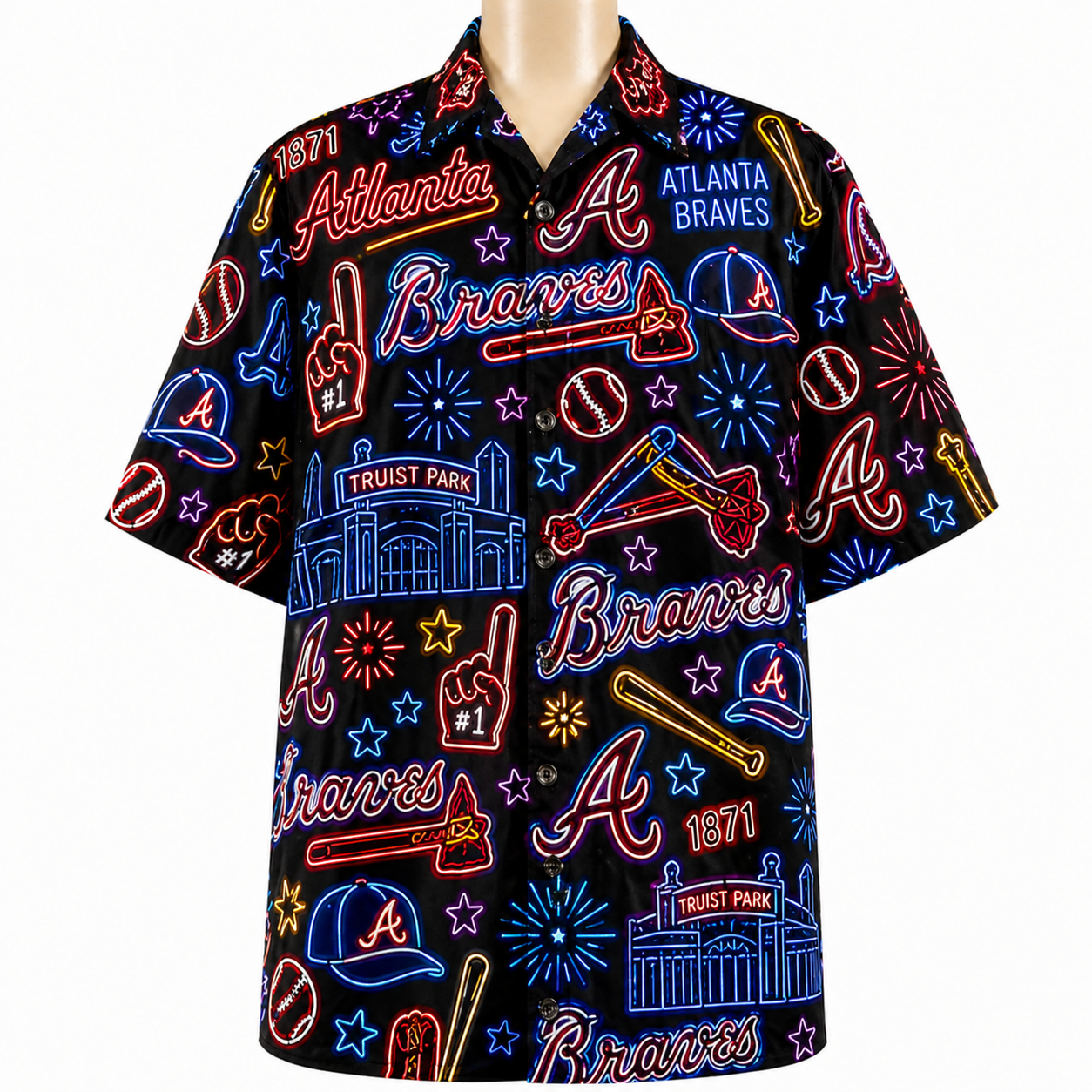 All Baseball Teams Neon Pattern Vibe Summer Party Button-Up Unisex Hawaiian Shirt For Men and Women