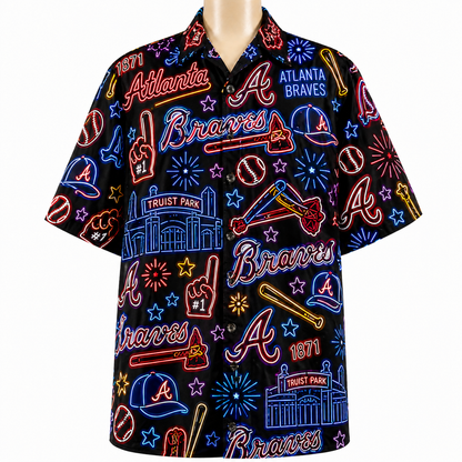 All Baseball Teams Neon Pattern Vibe Summer Party Button-Up Unisex Hawaiian Shirt For Men and Women