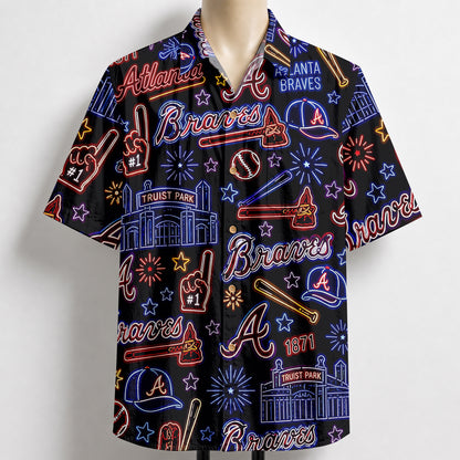 TR Baseball Teams Neon Pattern Vibe Summer Party Button-Up Unisex Hawaiian Shirt For Men and Women