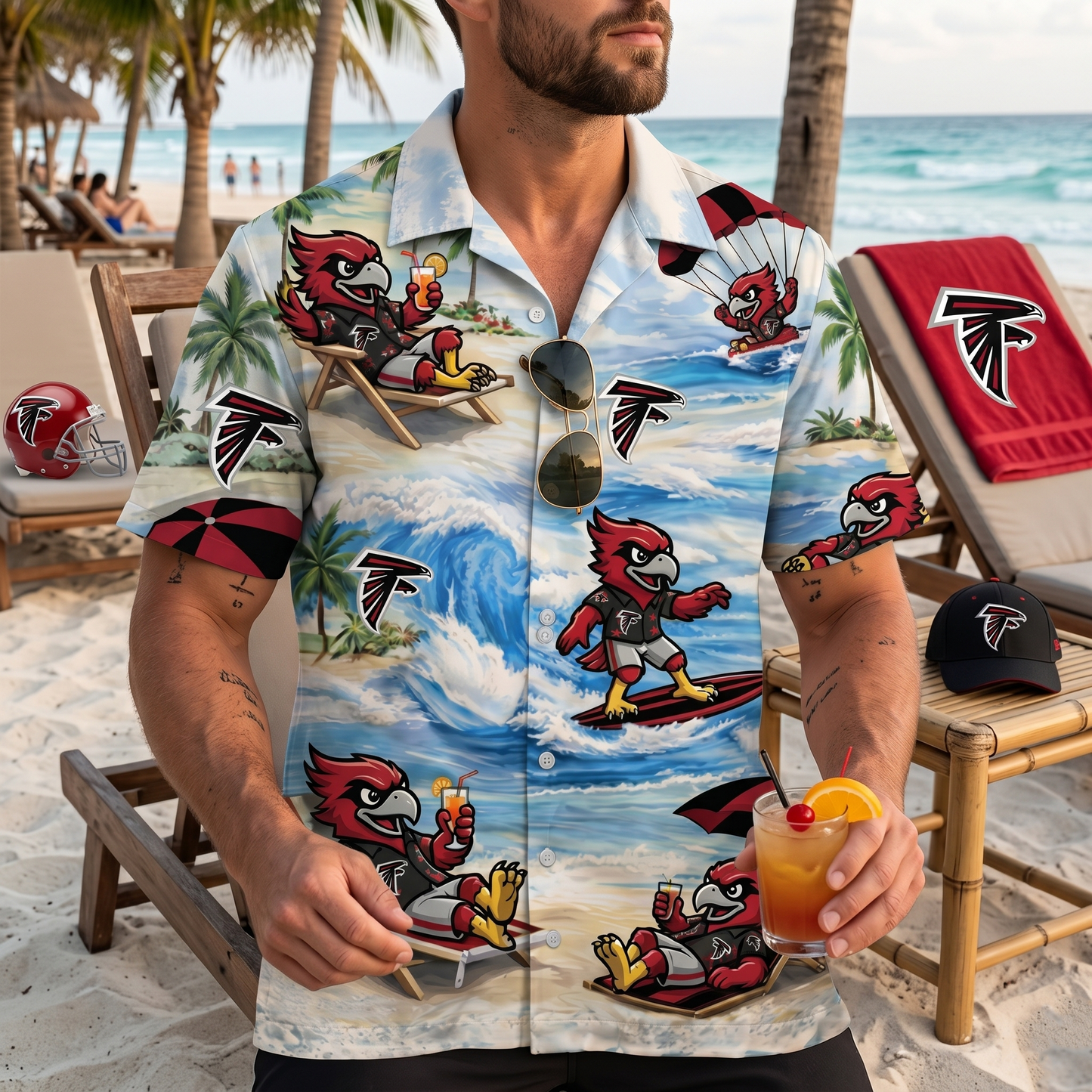 Camisa Hawaiana Unisex AF Football Mascot Beach Viber para Hombre y Mujer