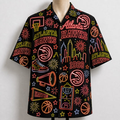 All Basketball Teams Neon Pattern Vibe Summer Party Button-Up Unisex Hawaiian Shirt For Men and Women