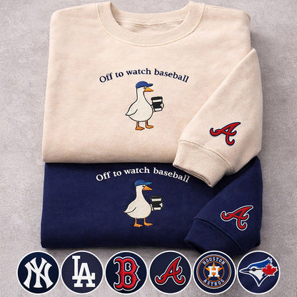 Off to watch Baseball Embroidered Logo Premium Quarter Zip Sweatshirt, Unisex Football Sweatshirt