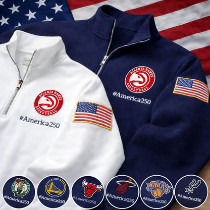 Football Logo America 250 Anniversary Embroidered Logo Premium Quarter Zip Sweatshirt, Inspired Quarter Zip Sweater