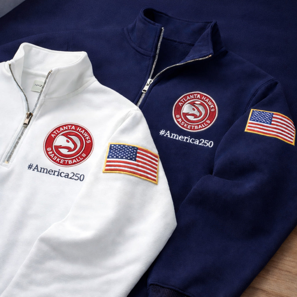 Football Logo America 250 Anniversary Embroidered Logo Premium Quarter Zip Sweatshirt, Inspired Quarter Zip Sweater