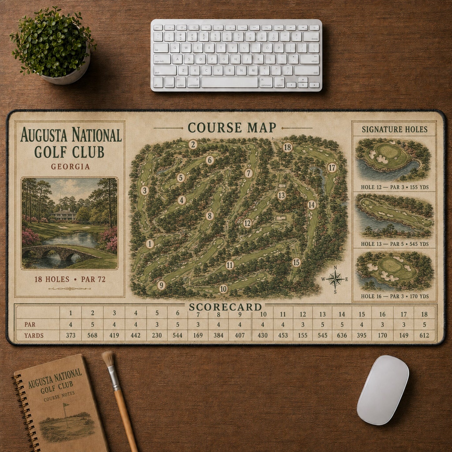 Augusta National Golf Club Vintage Golf Course Map & Scorecard Guide Desk Mat | 5To9Vibe