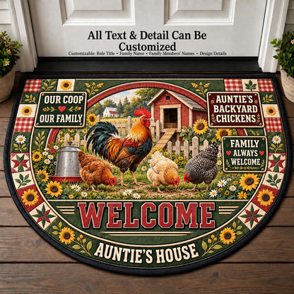 Auntie's Backyard Chickens Personalized Half Round Mat | 5To9Vibe