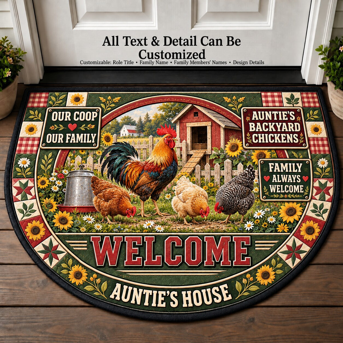 Auntie's Backyard Chickens Personalized Half Round Mat | 5To9Vibe