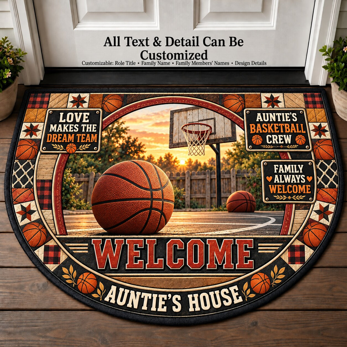 Auntie's Basketball Crew Personalized Half Round Mat | 5To9Vibe