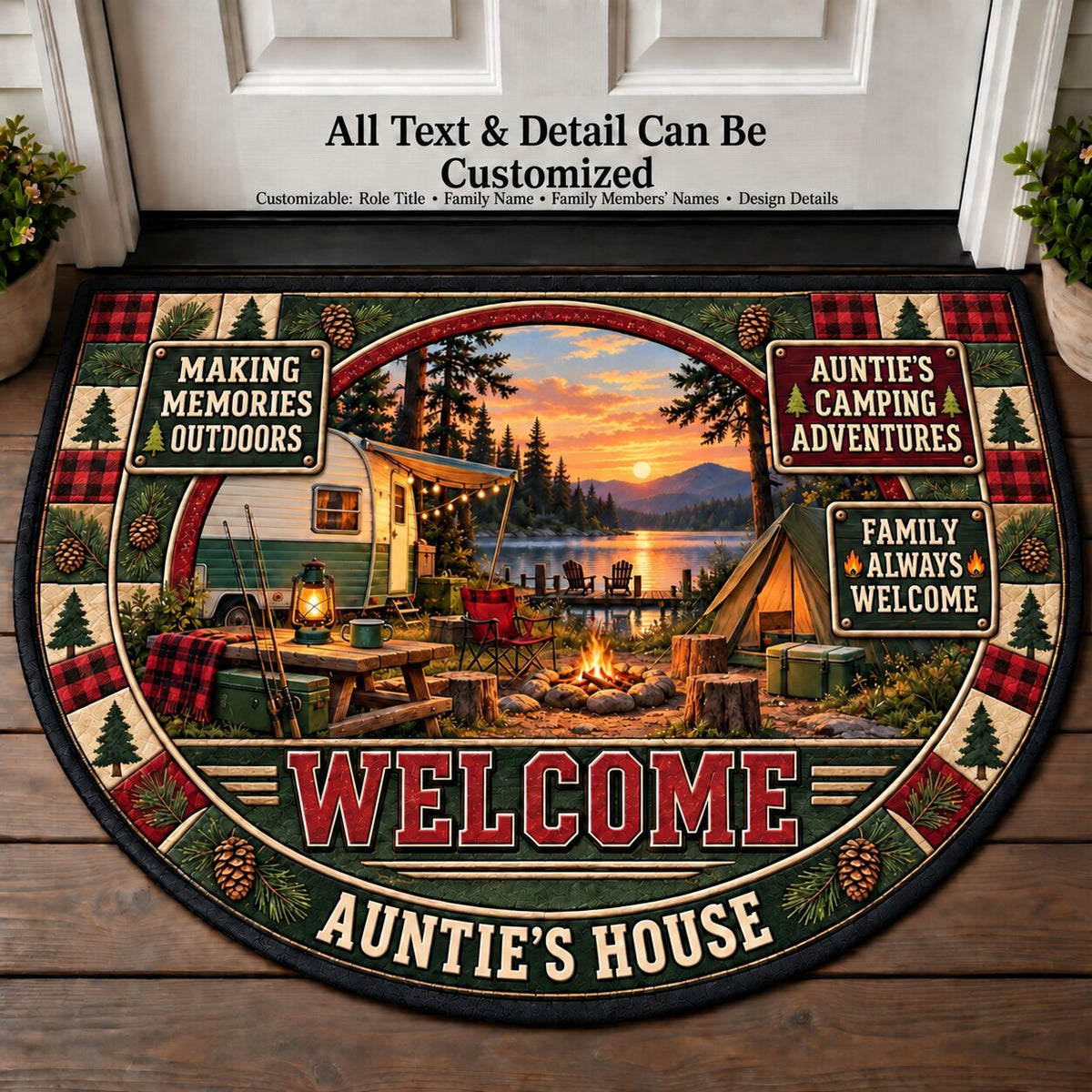 Auntie's Camping Adventures Personalized Half Round Mat | 5To9Vibe