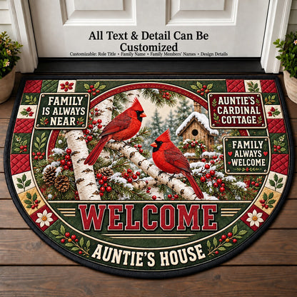 Auntie's Cardinal Cottage Personalized Half Round Mat | 5To9Vibe