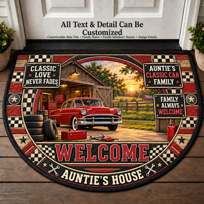 Auntie's Classic Car Family Personalized Half Round Mat | 5To9Vibe