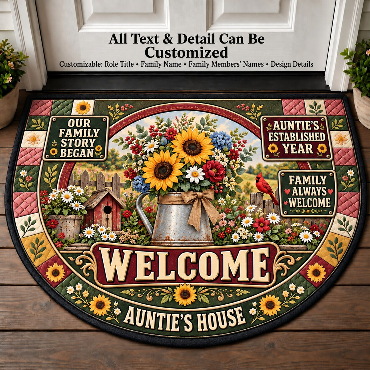 Auntie's Established Year Personalized Half Round Mat | 5To9Vibe
