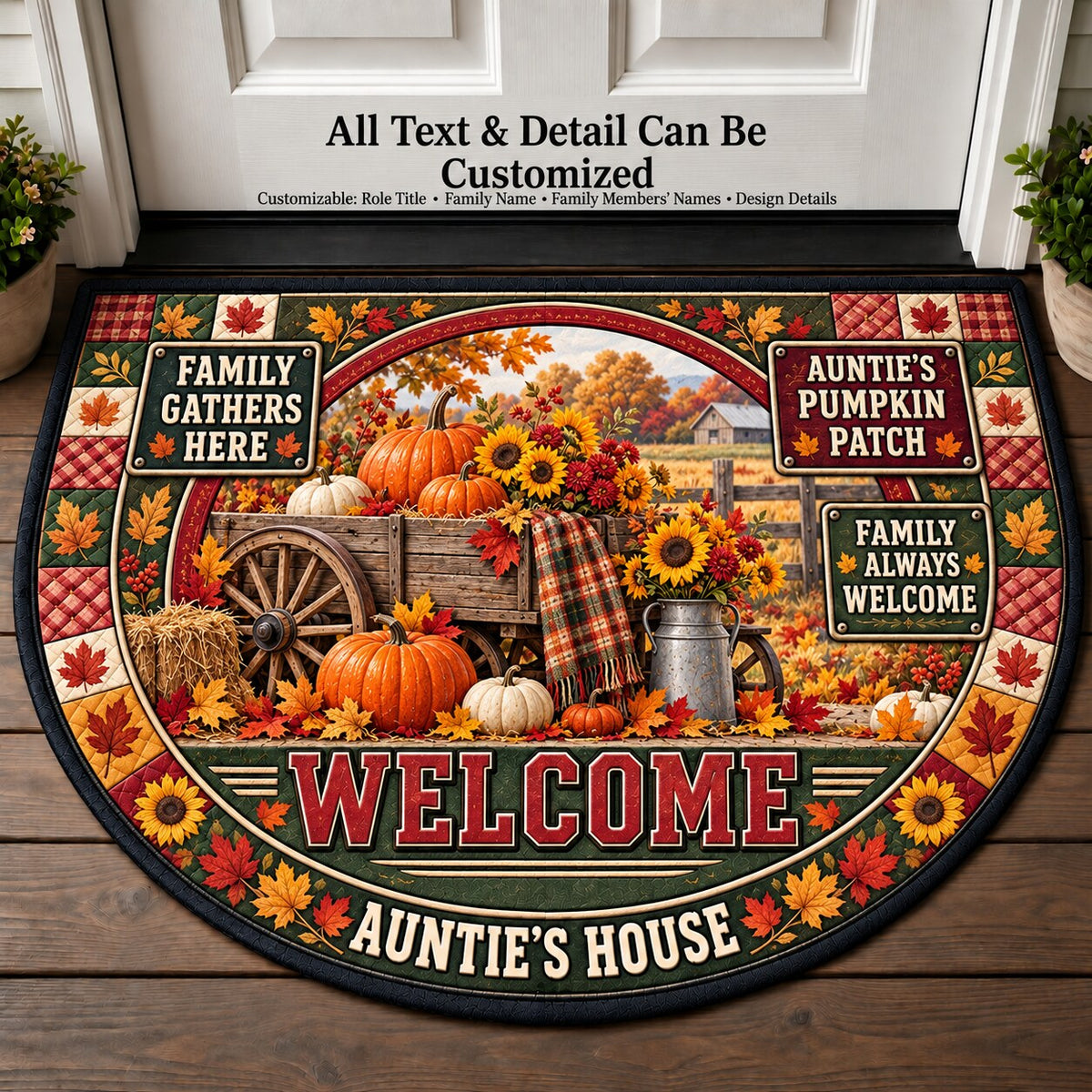 Auntie's Pumpkin Patch Personalized Half Round Mat | 5To9Vibe