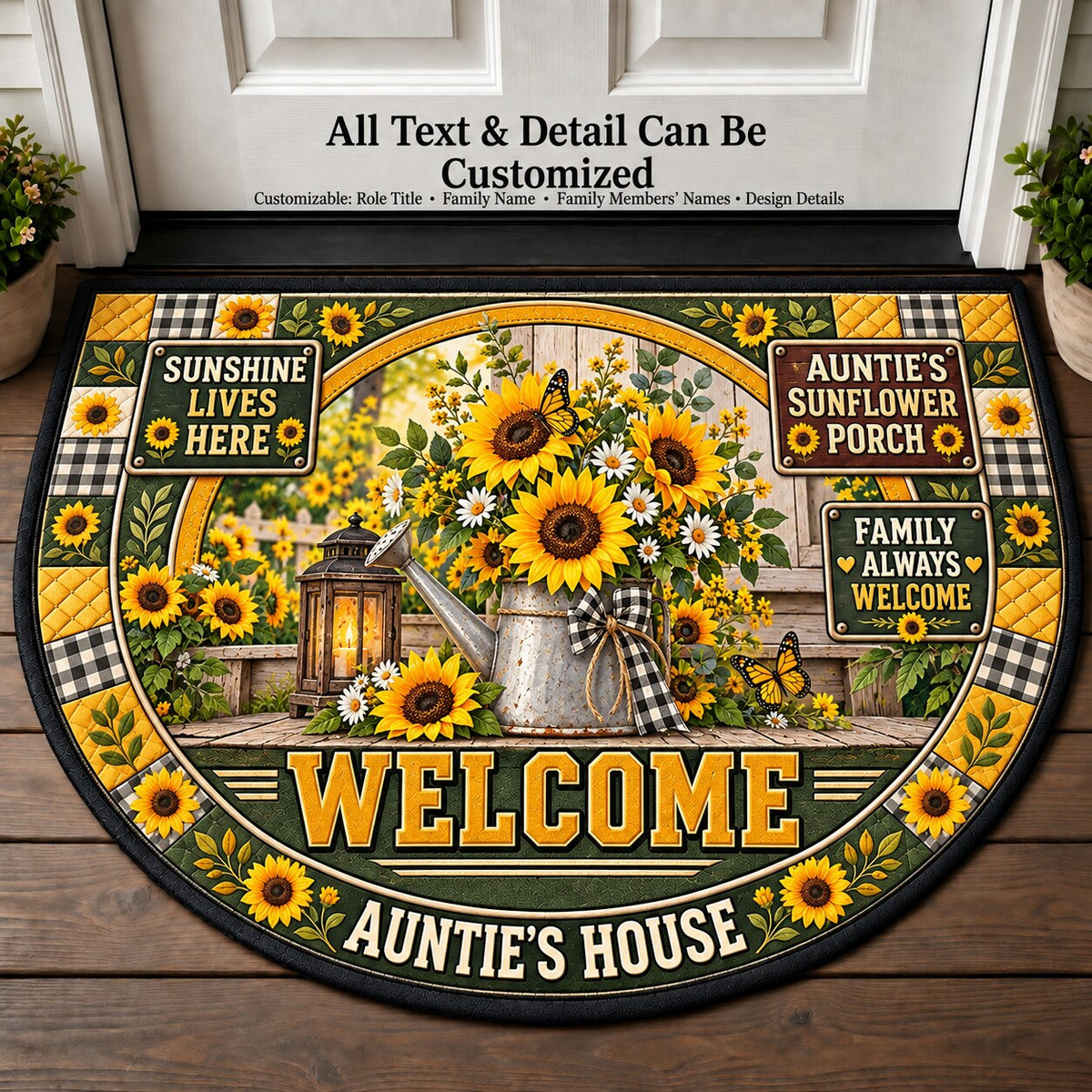 Auntie's Sunflower Porch Personalized Half Round Mat | 5To9Vibe