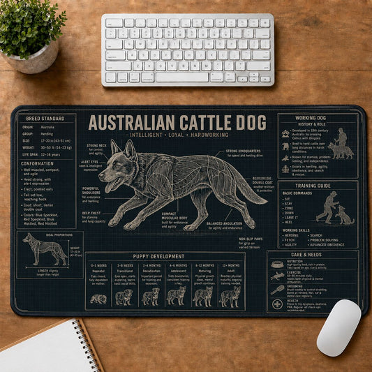 Australian Cattle Dog Dog Breed Visual Guide Desk Mat | 5To9Vibe