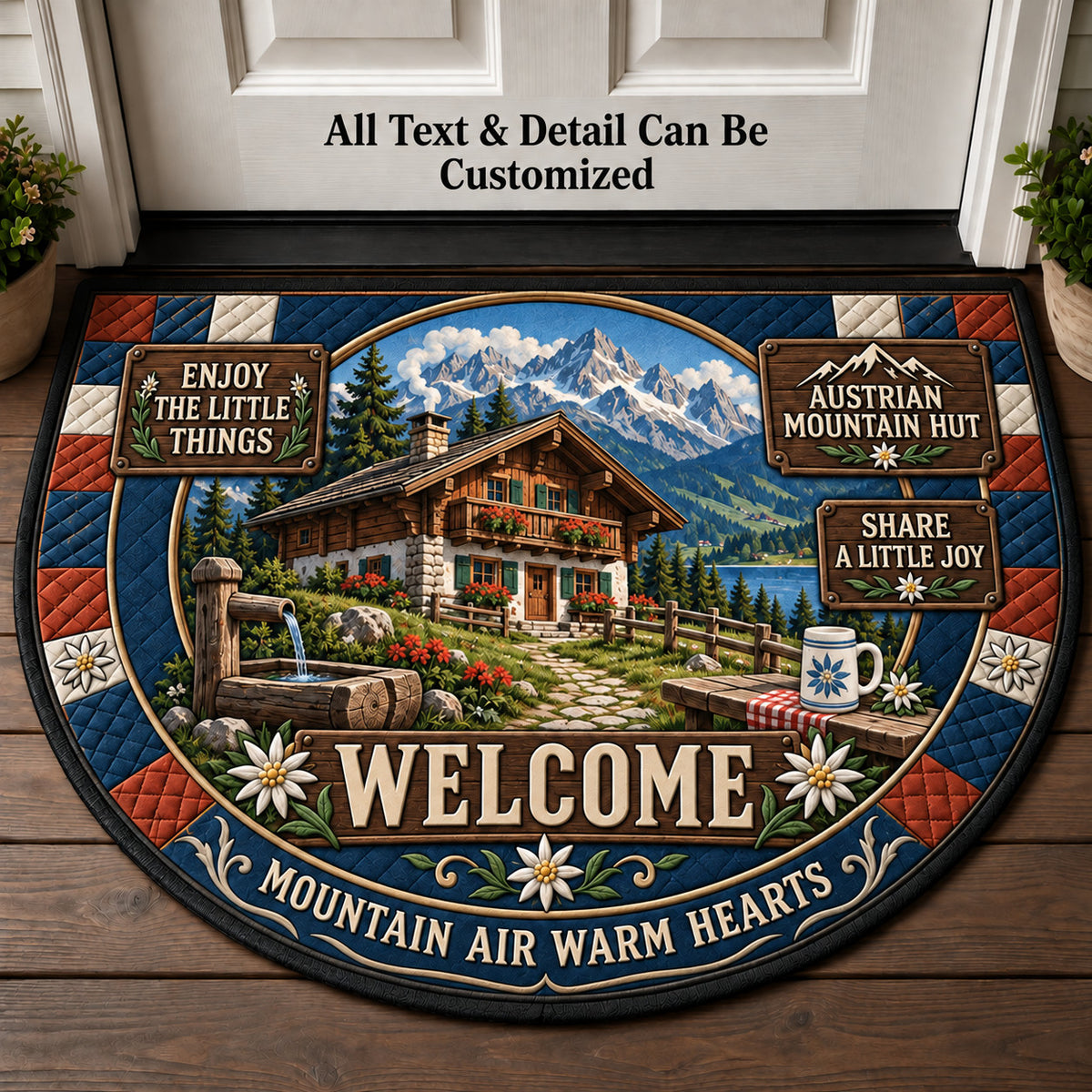 Austrian Mountain Hut Personalized Half Round Mat | 5To9Vibe
