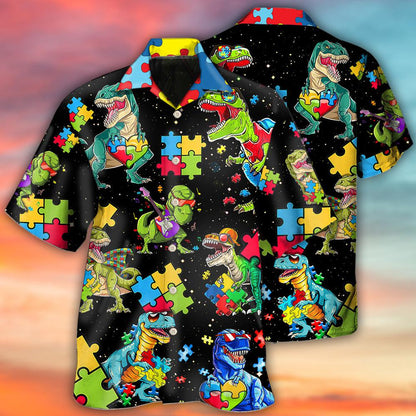Autism Dinosaur Black - Hawaiian Shirt 