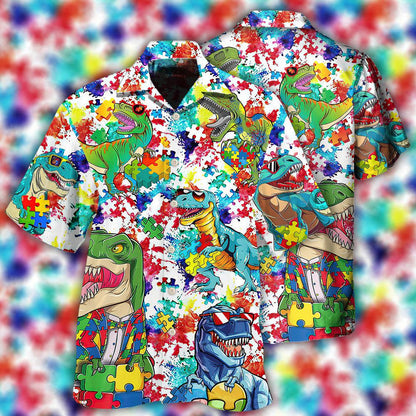 Autism Dinosaur Mix Color - Hawaiian Shirt 