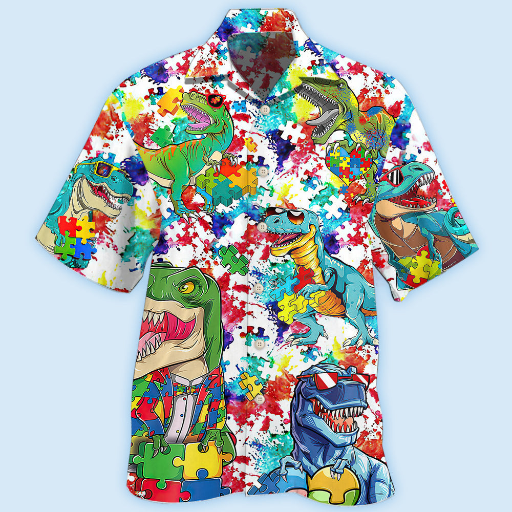 Autism Dinosaur Mix Color - Hawaiian Shirt 