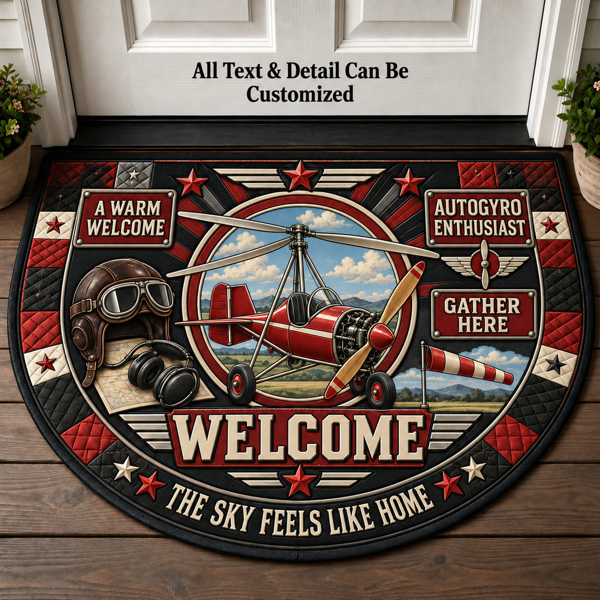 Autogyro Enthusiast Personalized Half Round Mat | 5To9Vibe