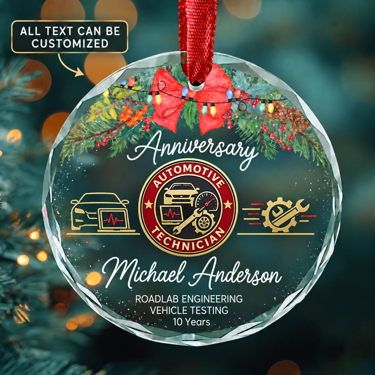 Automotive Engineering Technicians Personalized Glass Ornament | 5To9Vibe