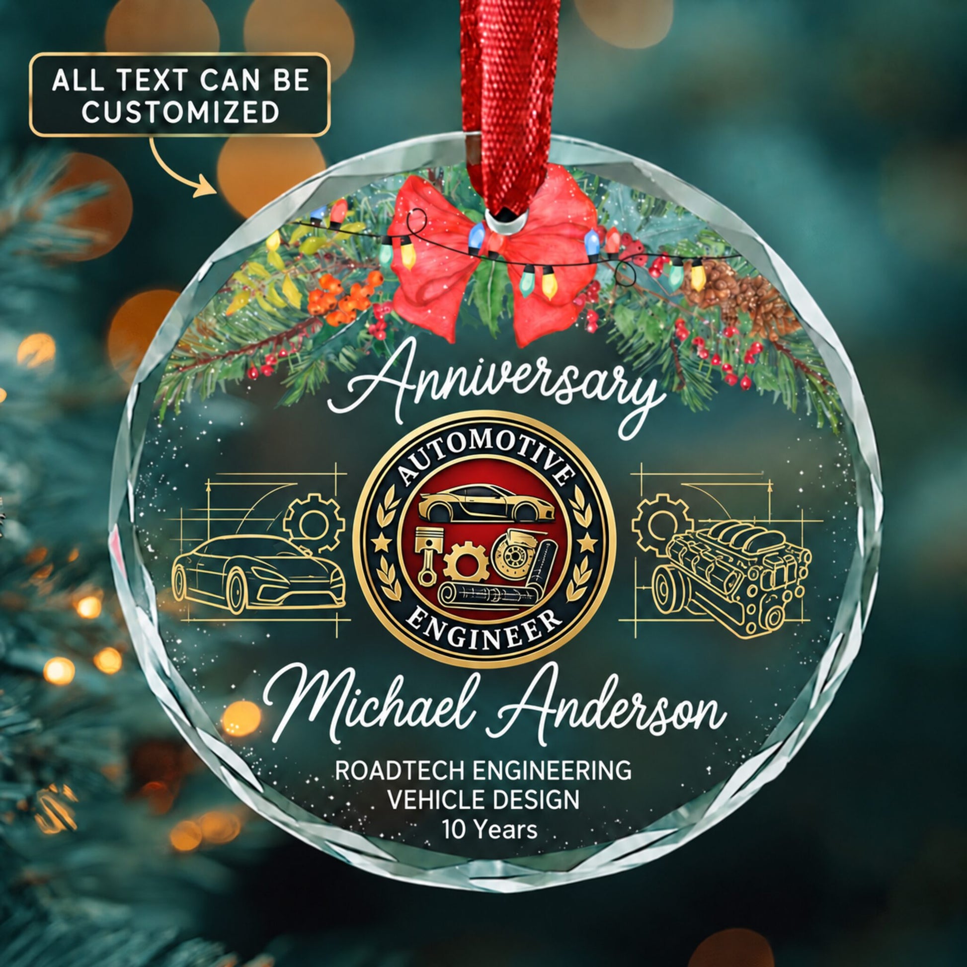Automotive Engineers Personalized Glass Ornament | 5To9Vibe