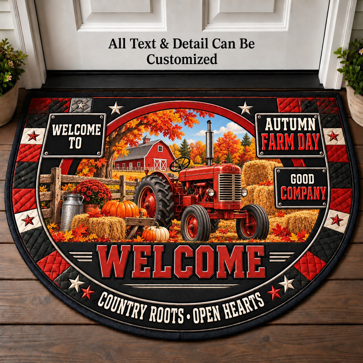 Autumn Farm Day Personalized Half Round Mat | 5To9Vibe
