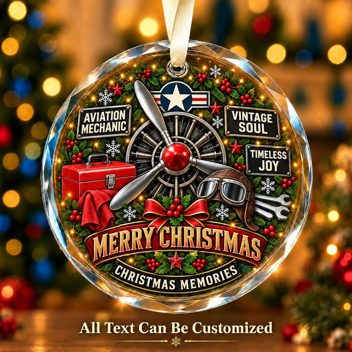 Aviation Mechanic Personalized Glass Ornament | 5To9Vibe