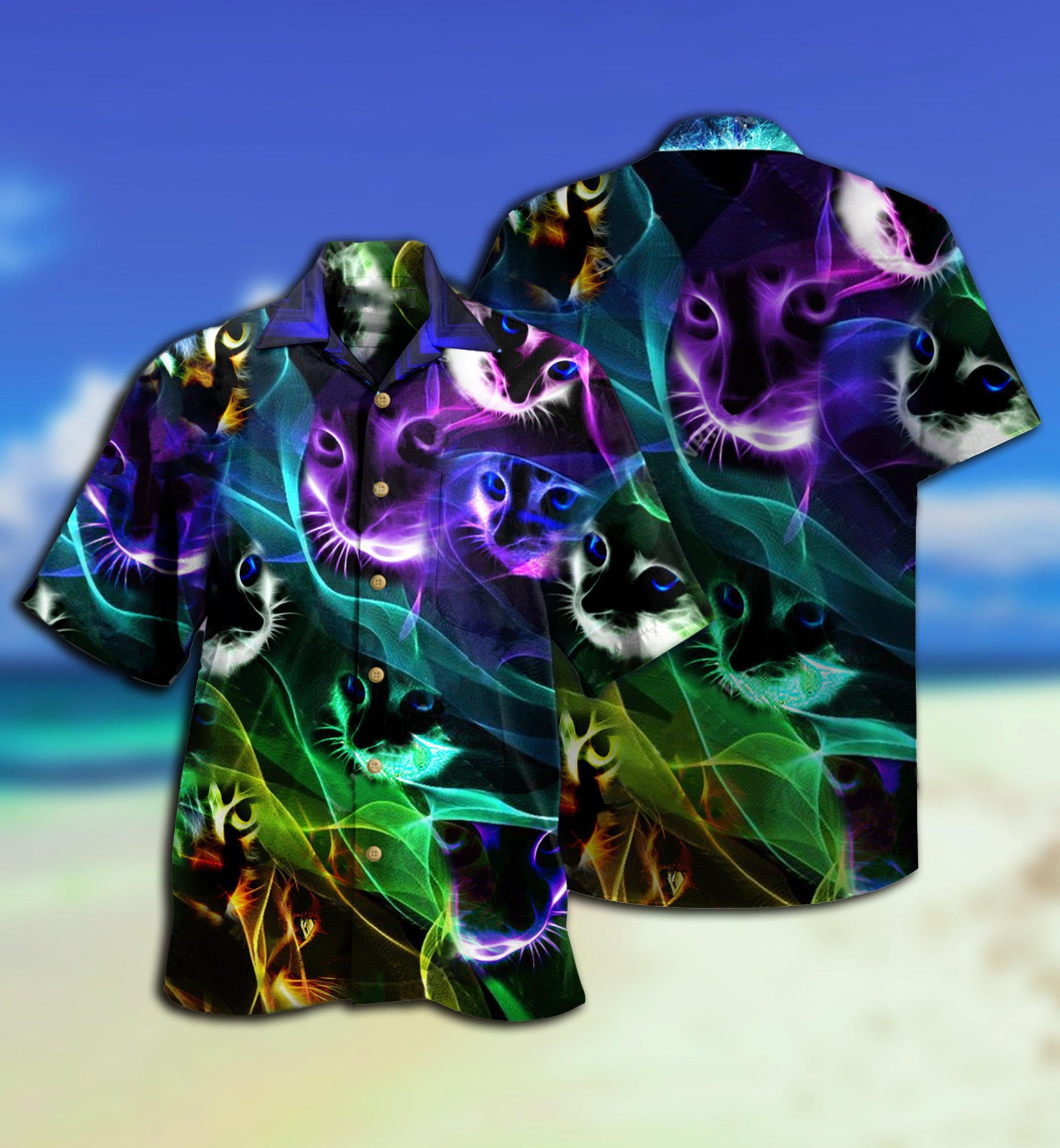 Cat Awesome Flash Neon Style - Hawaiian Shirt 