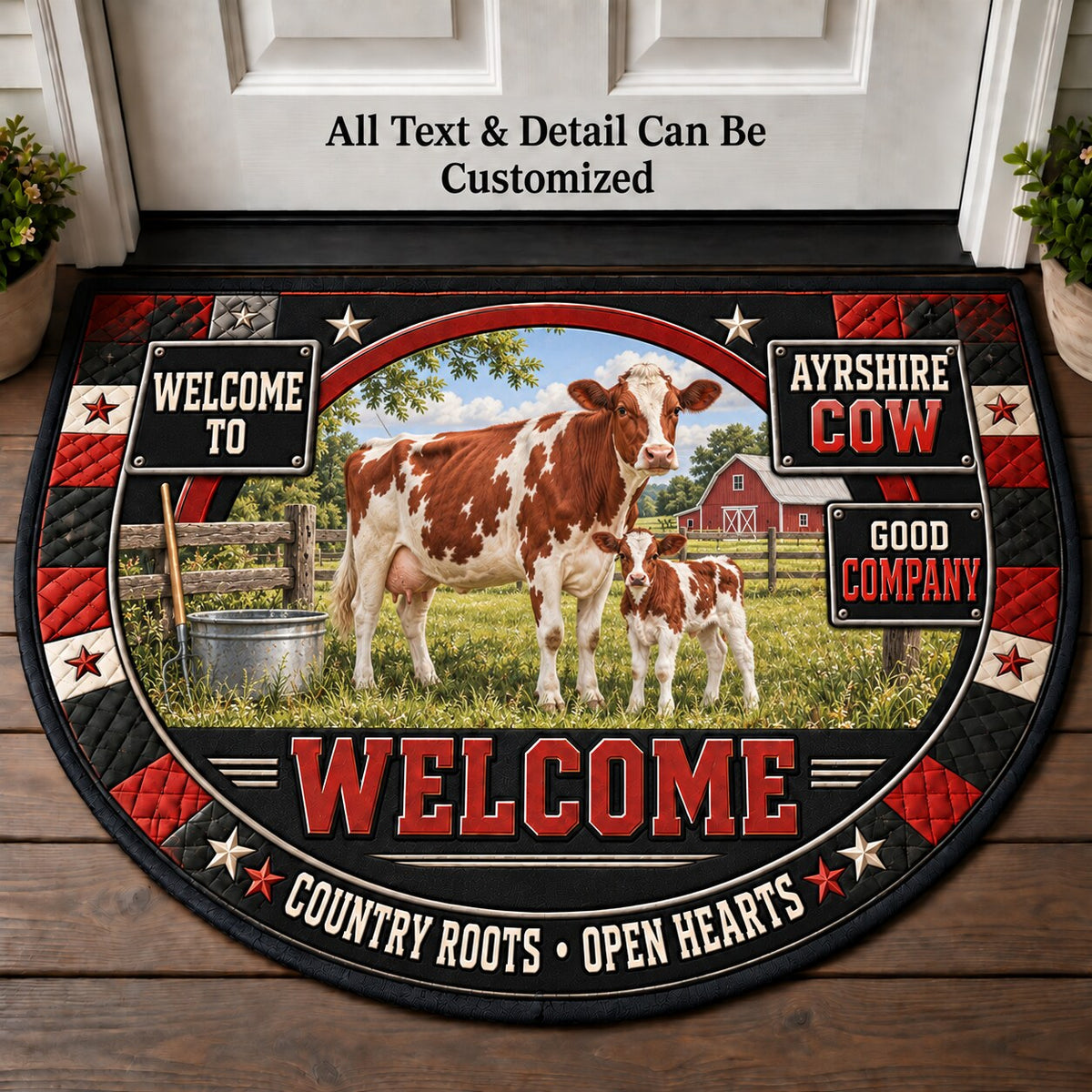 Ayrshire Cow Personalized Half Round Mat | 5To9Vibe