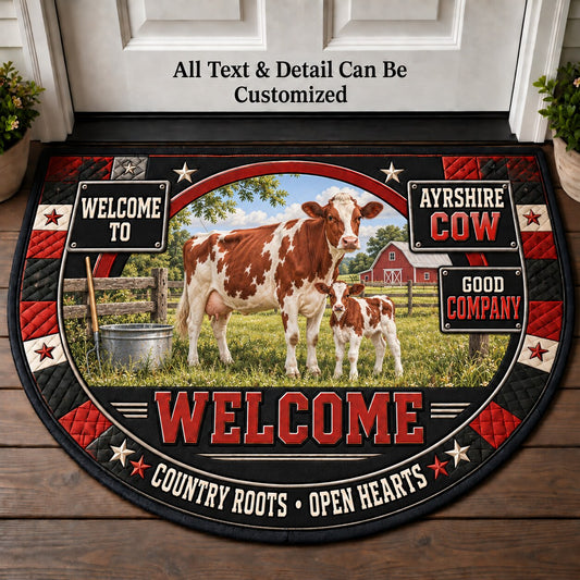 Ayrshire Cow Personalized Half Round Mat | 5To9Vibe
