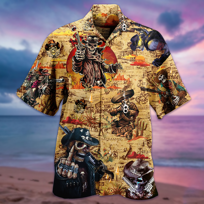 Cowboy Skull Pirates Love Life Vintage - Hawaiian Shirt 