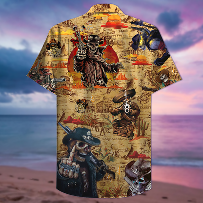 Cowboy Skull Pirates Love Life Vintage - Hawaiian Shirt 