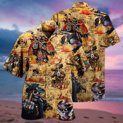 Cowboy Skull Pirates Love Life Vintage - Hawaiian Shirt 