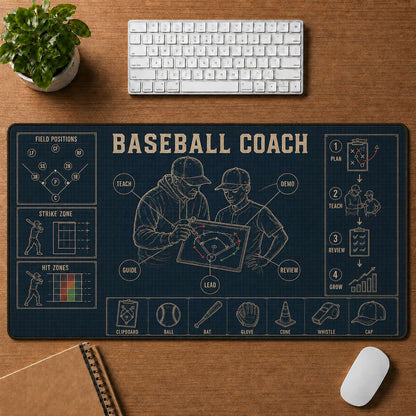 Baseball Coach Blueprint Desk Mat | 5To9Vibe