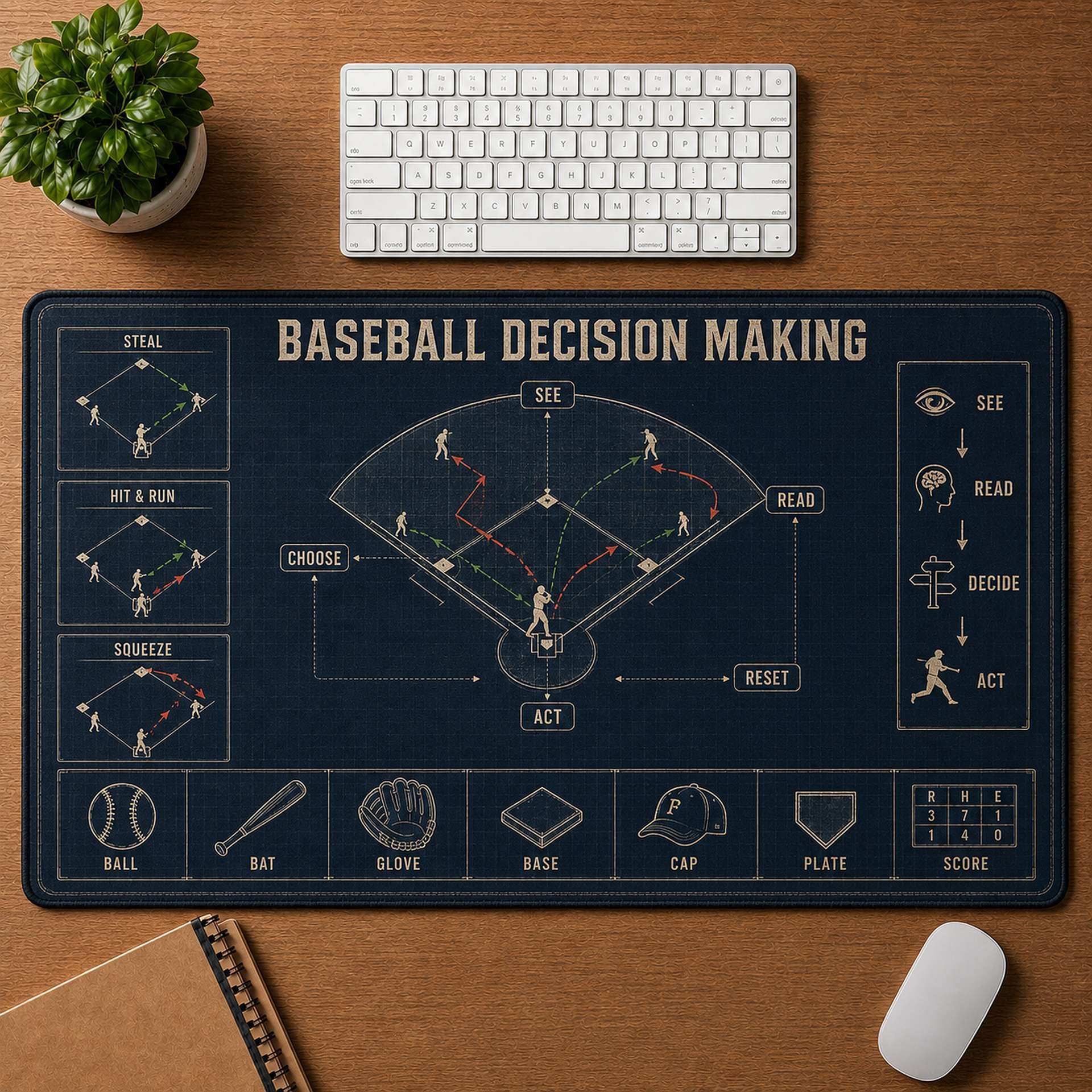 Baseball Decision Making Blueprint Desk Mat | 5To9Vibe