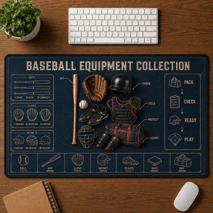 Baseball Equipment Collection Blueprint Desk Mat | 5To9Vibe