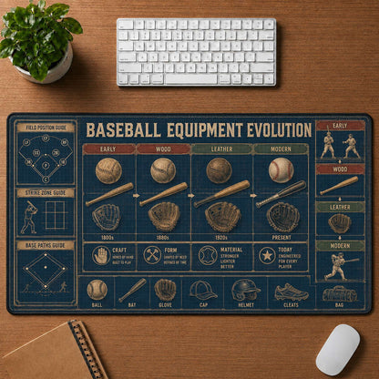 Baseball Equipment Evolution Blueprint Desk Mat | 5To9Vibe