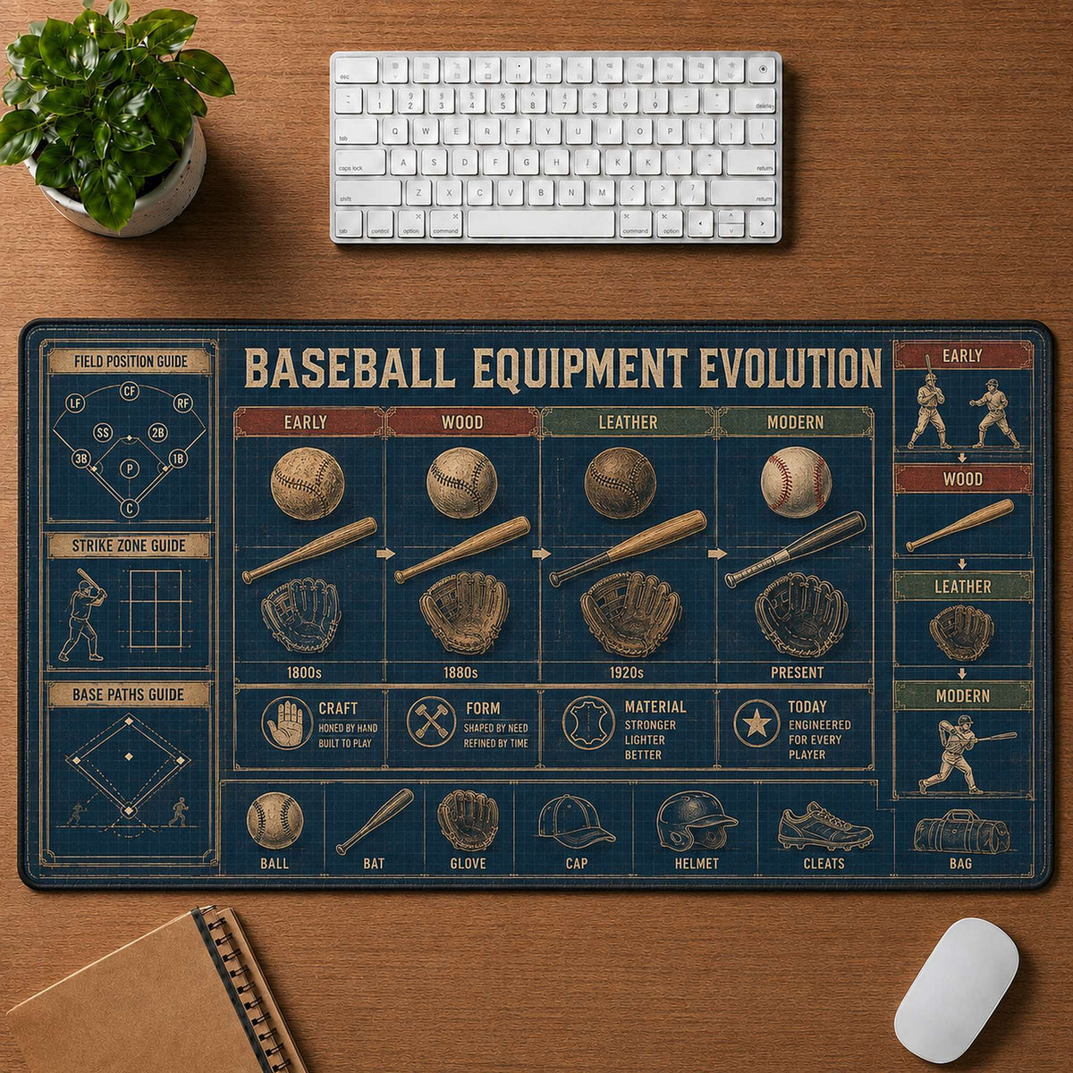 Baseball Equipment Evolution Blueprint Desk Mat | 5To9Vibe