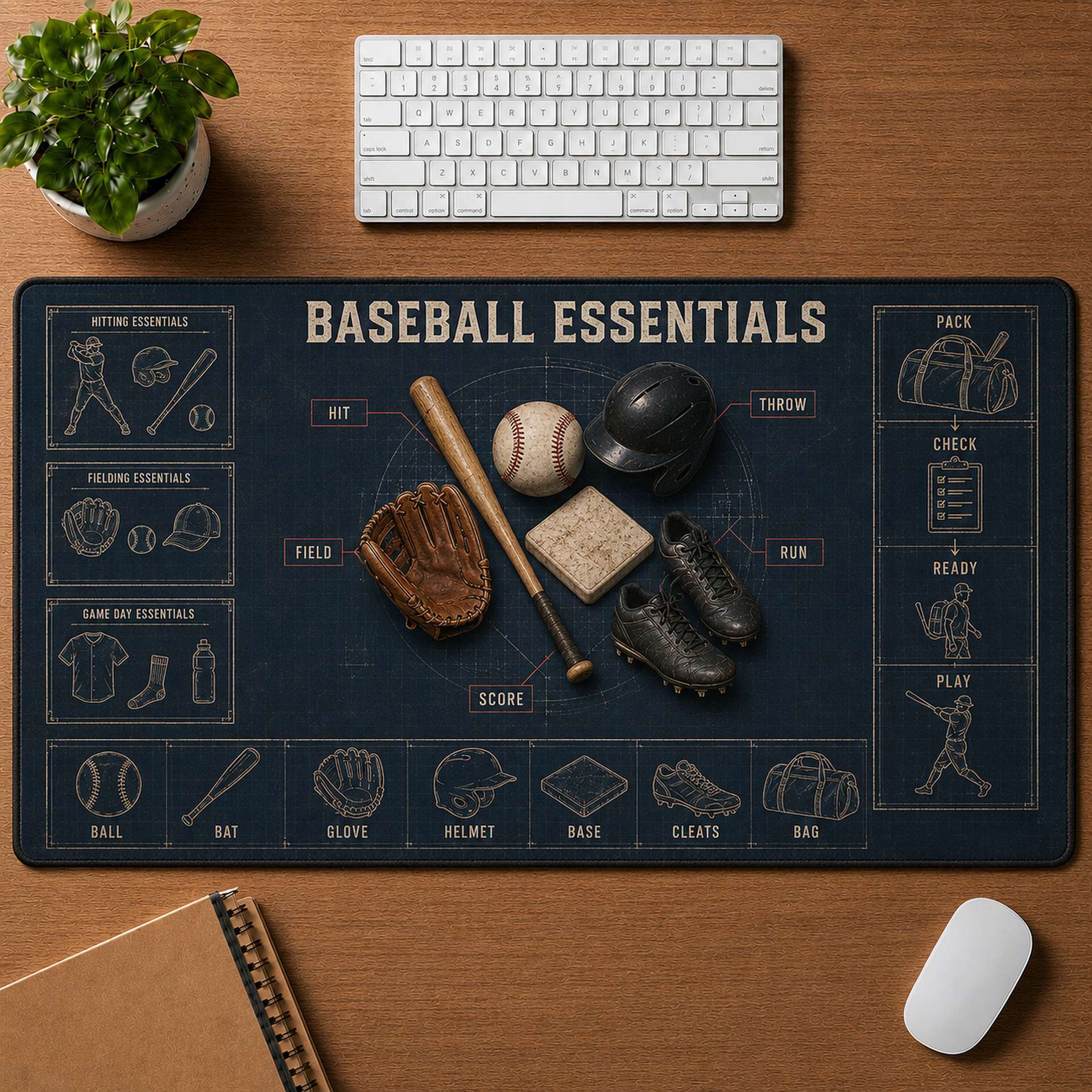 Baseball Essentials Blueprint Desk Mat | 5To9Vibe