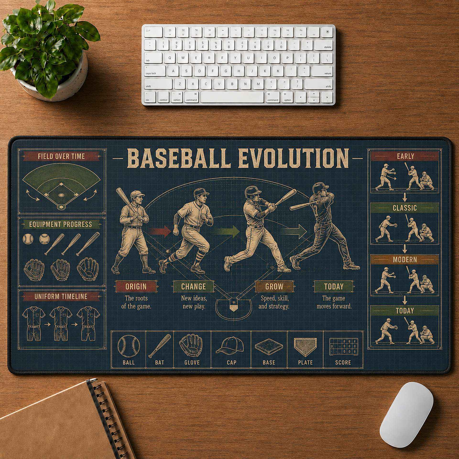 Baseball Evolution Blueprint Desk Mat | 5To9Vibe