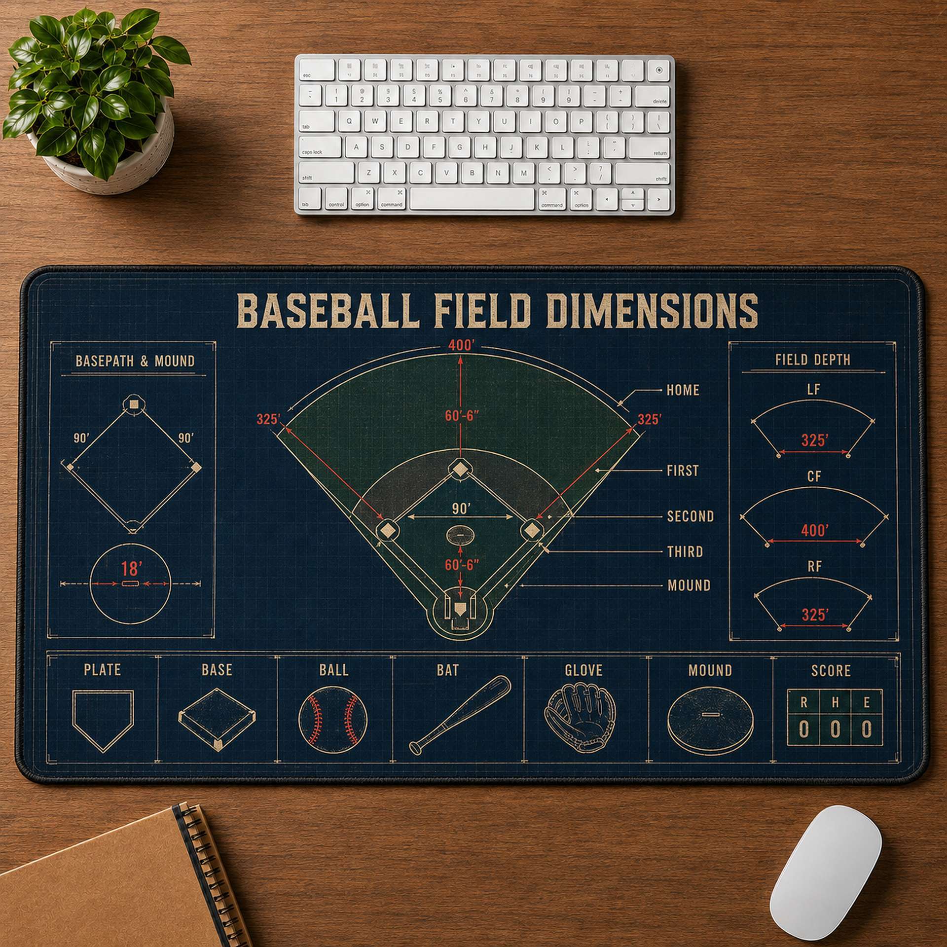 Baseball Field Dimensions Blueprint Desk Mat | 5To9Vibe