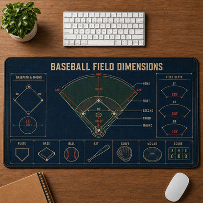Baseball Field Dimensions Blueprint Desk Mat | 5To9Vibe