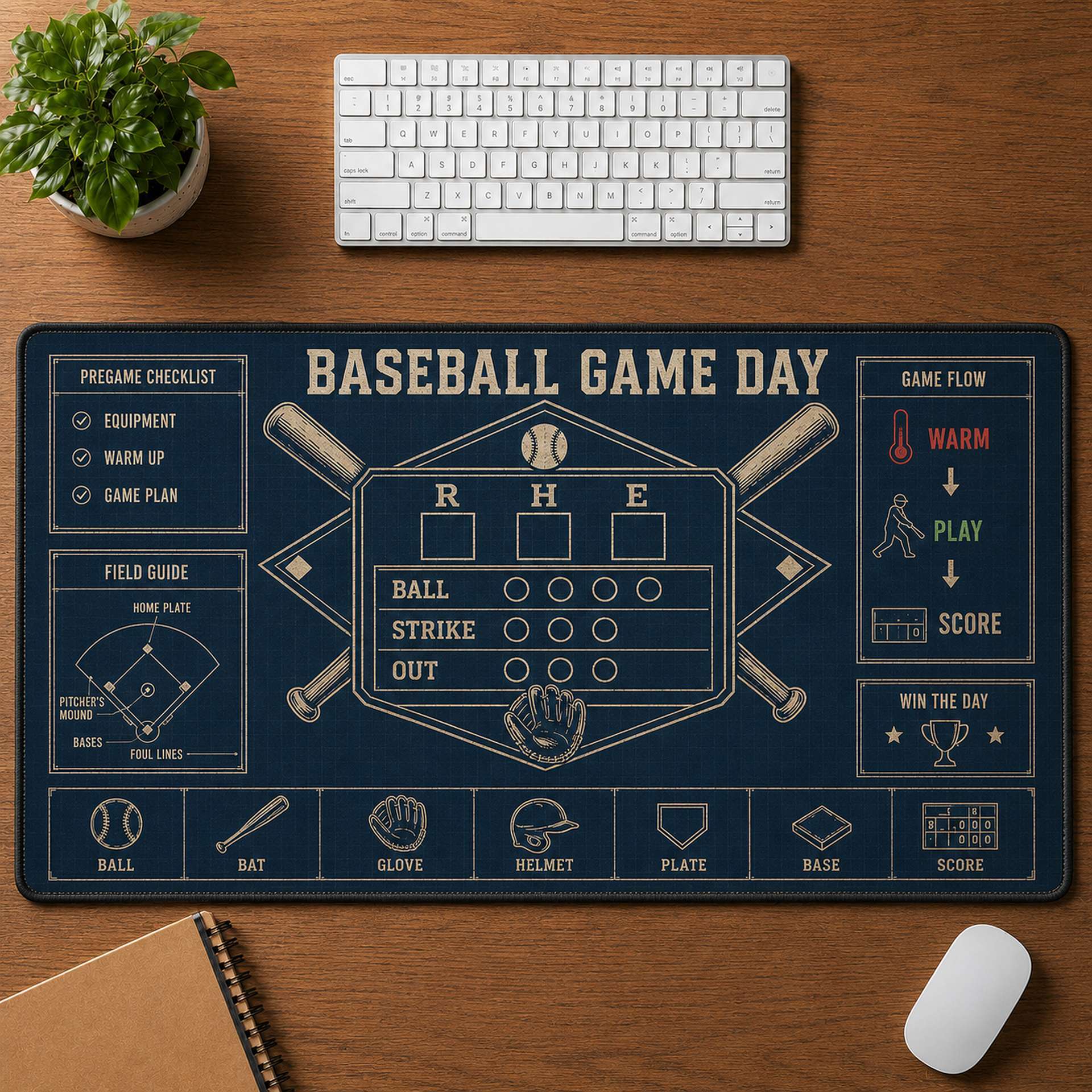 Baseball Game Day Blueprint Desk Mat | 5To9Vibe