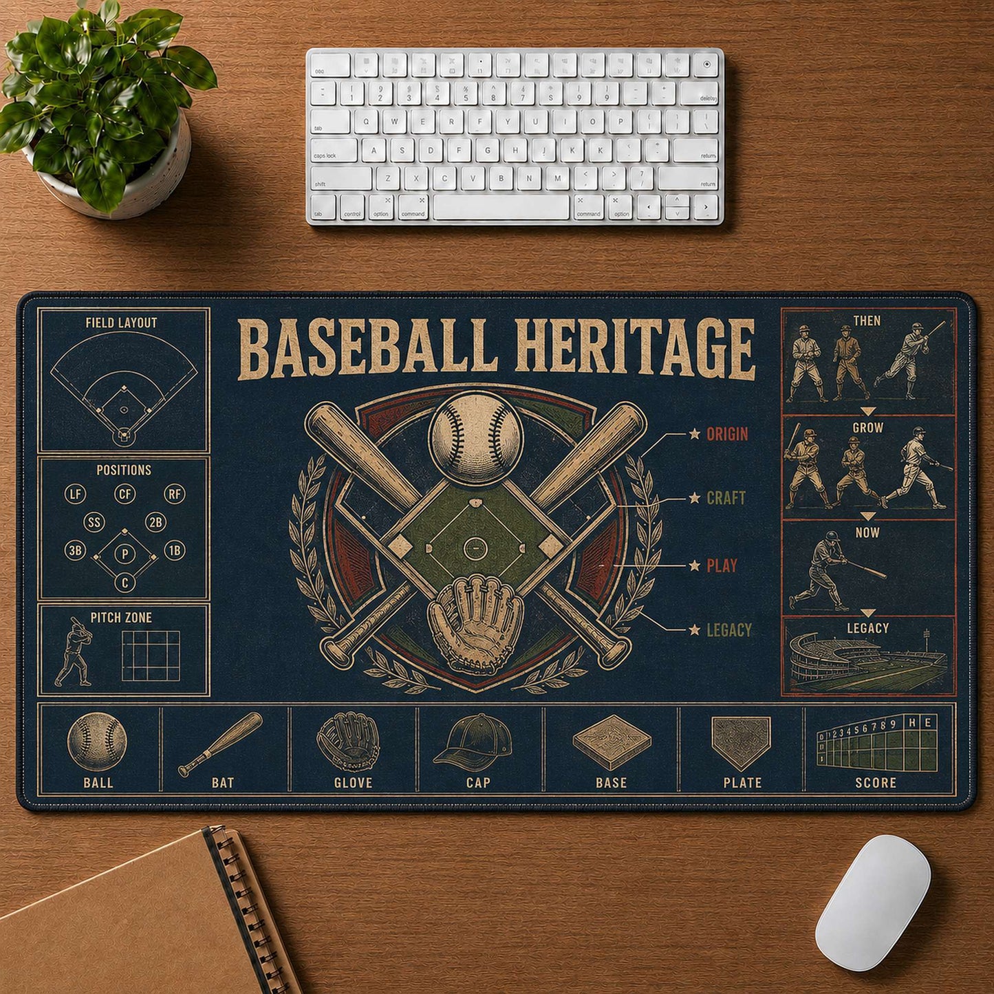 Baseball Heritage Blueprint Desk Mat | 5To9Vibe