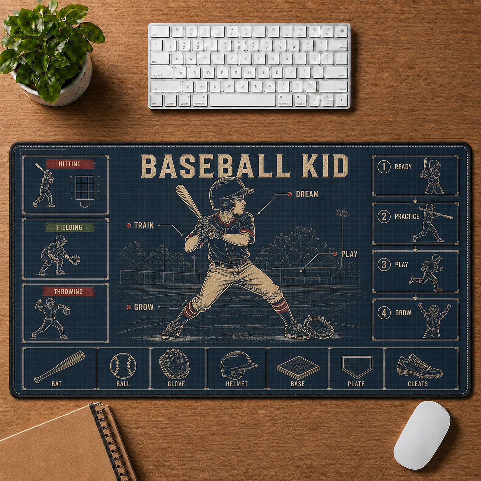 Baseball Kid Blueprint Desk Mat | 5To9Vibe