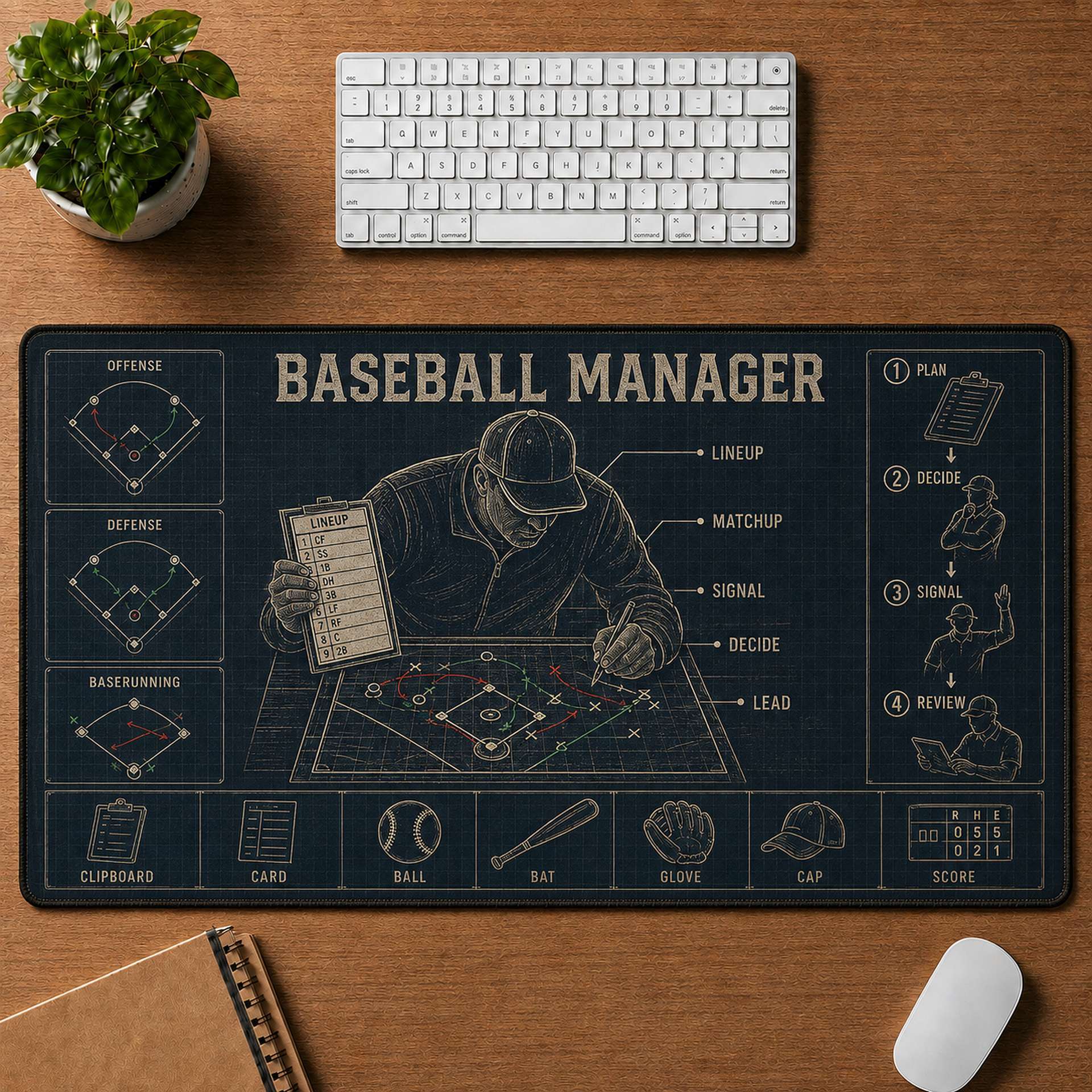 Baseball Manager Blueprint Desk Mat | 5To9Vibe